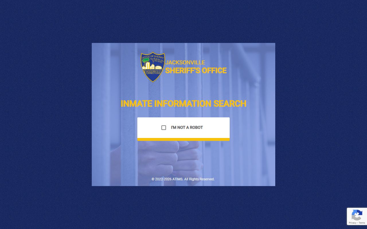 Jacksonville Sheriff's Office homepage showing inmate search options