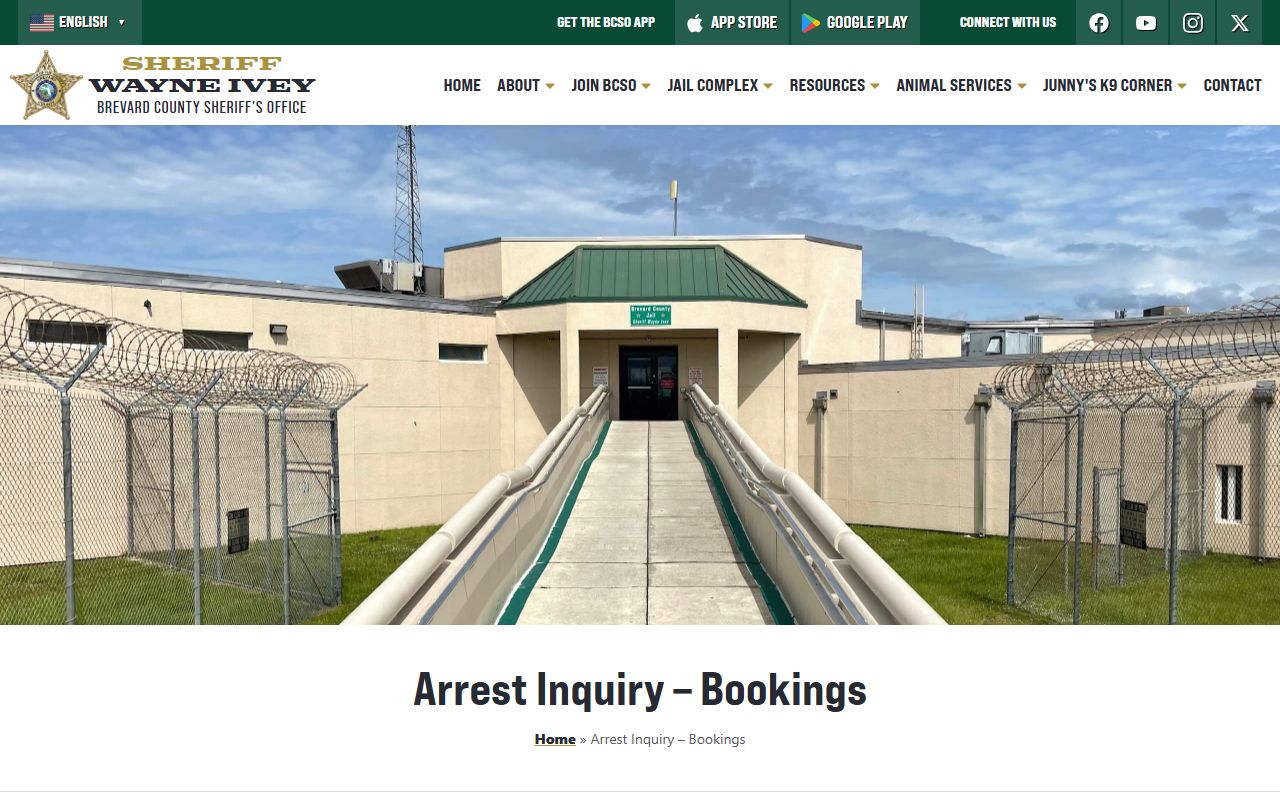 Brevard County arrest inquiry search page