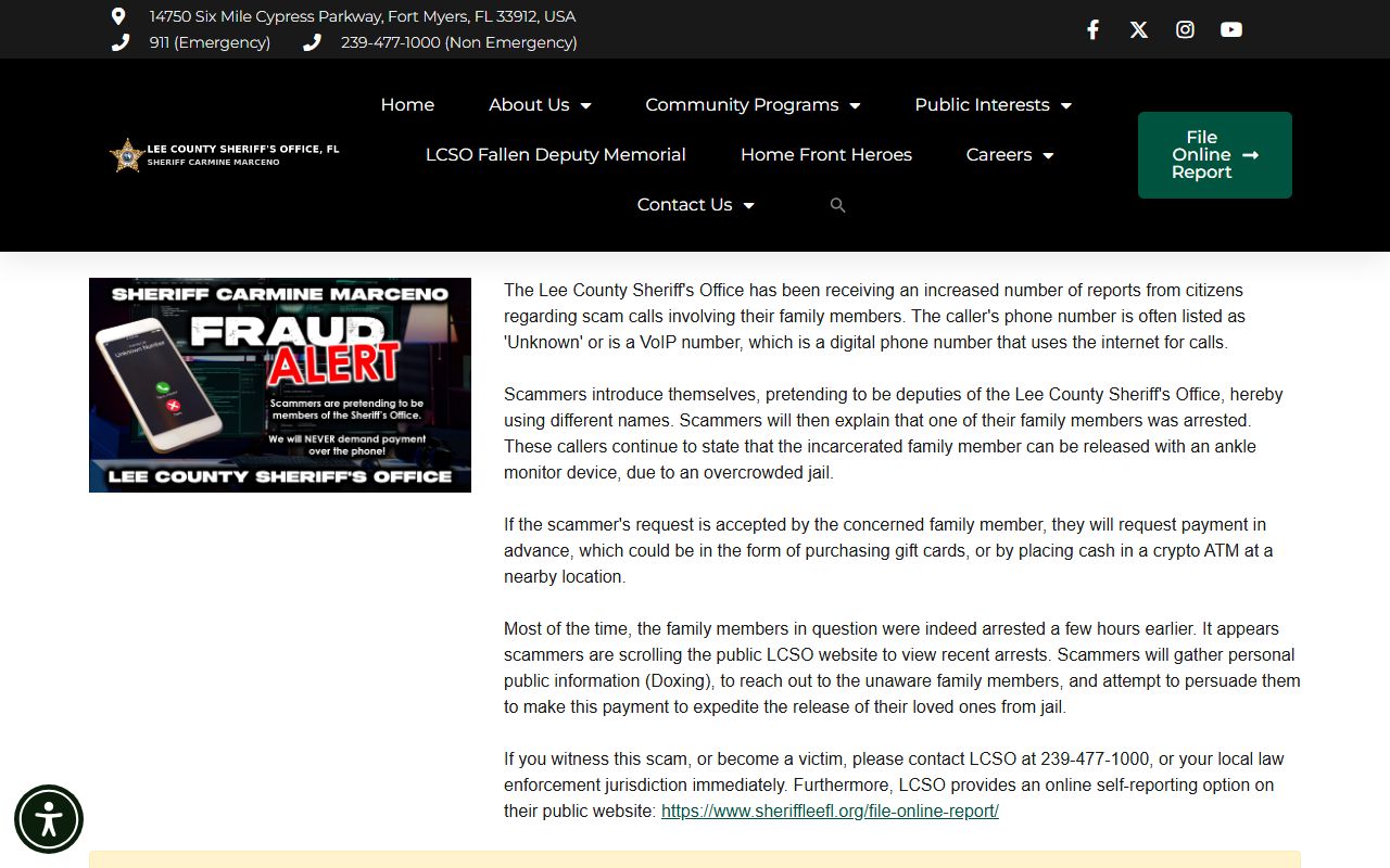 Lee County Sheriff's Office booking search portal