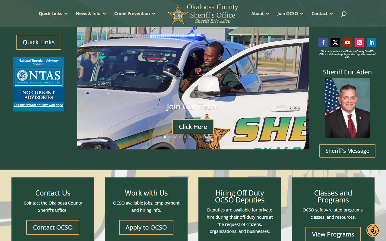 Okaloosa County Sheriff's Office website homepage
