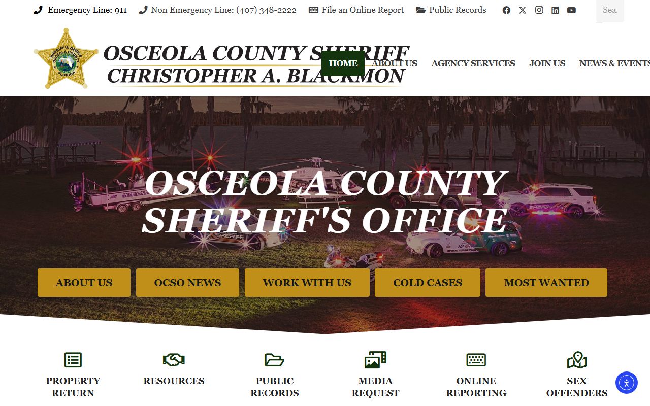 Osceola County Sheriff's Office website homepage